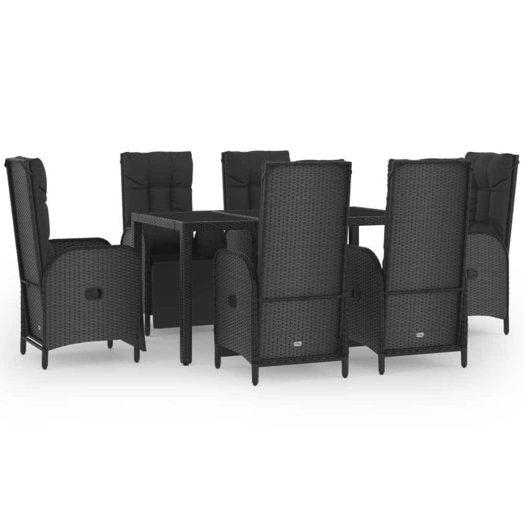 Set comedor jardín 7 pzas y cojines ratán sintético negro gris vidaXL