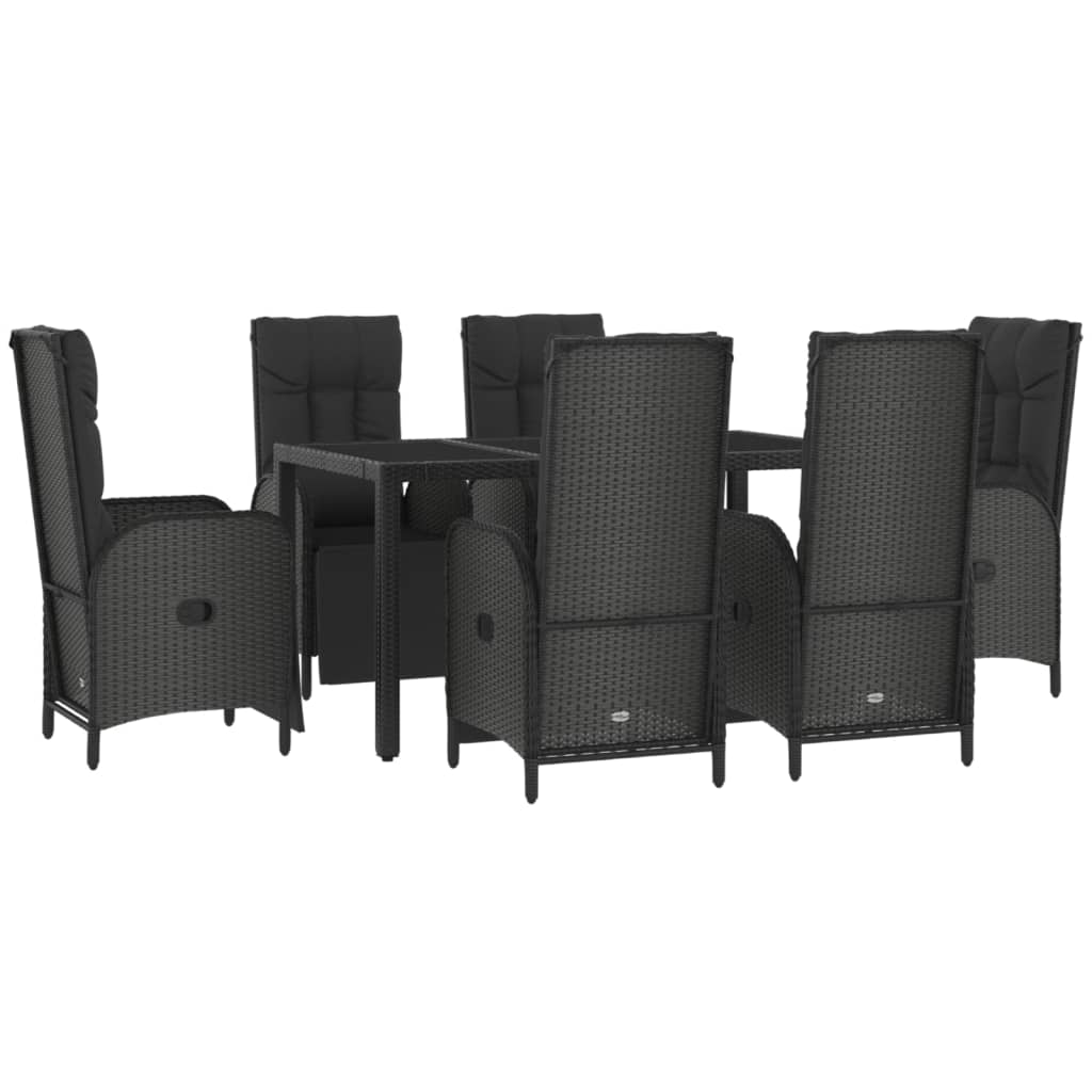 Set comedor jardín 7 pzas y cojines ratán sintético negro gris vidaXL