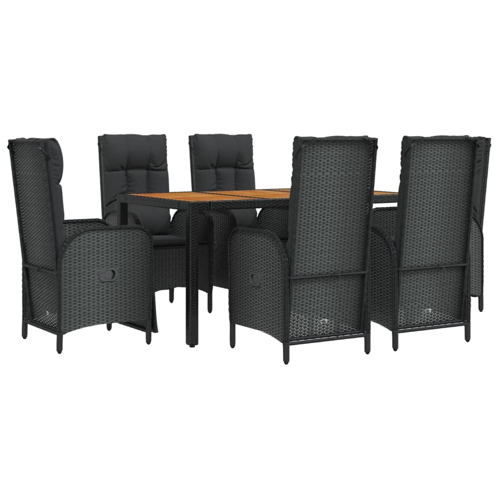 Set de comedor de jardín 7 pzas y cojines ratán sintético negro vidaXL