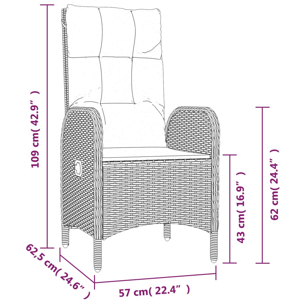 Set de comedor de jardín 7 pzas y cojines ratán sintético negro vidaXL