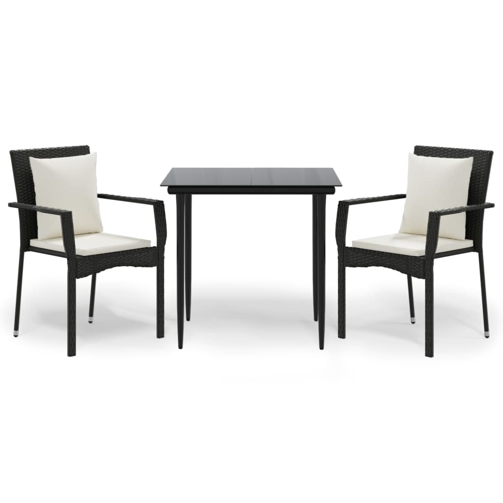 Set comedor de jardín 3 pzas con cojines ratán sintético negro vidaXL