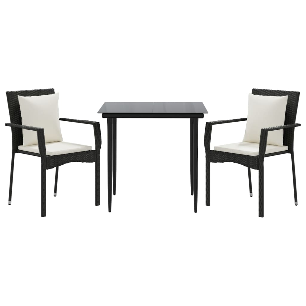 Set comedor de jardín 3 pzas con cojines ratán sintético negro vidaXL