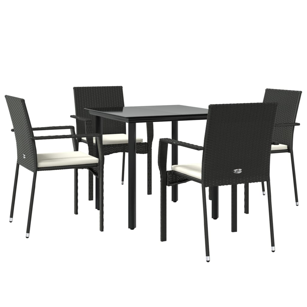 Set de muebles jardín 5 pzas con cojines ratán sintético negro