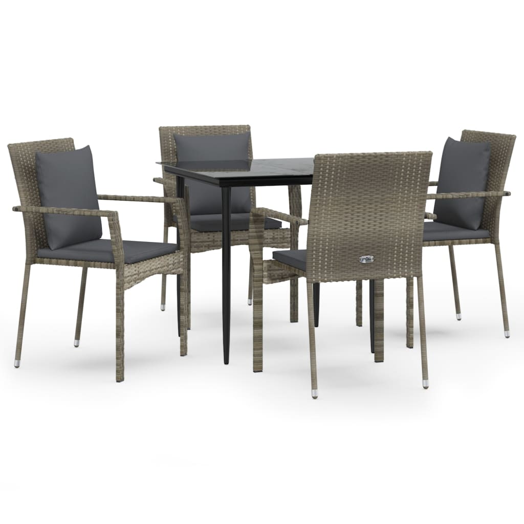 Set comedor jardín 5 pzas y cojines ratán sintético negro gris - Vetonek