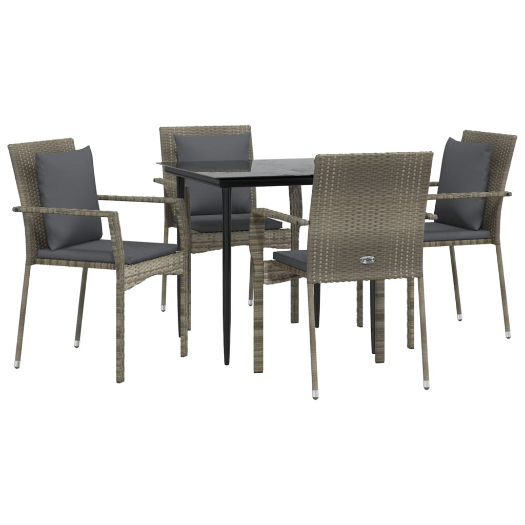 Set comedor jardín 5 pzas y cojines ratán sintético negro gris - Vetonek