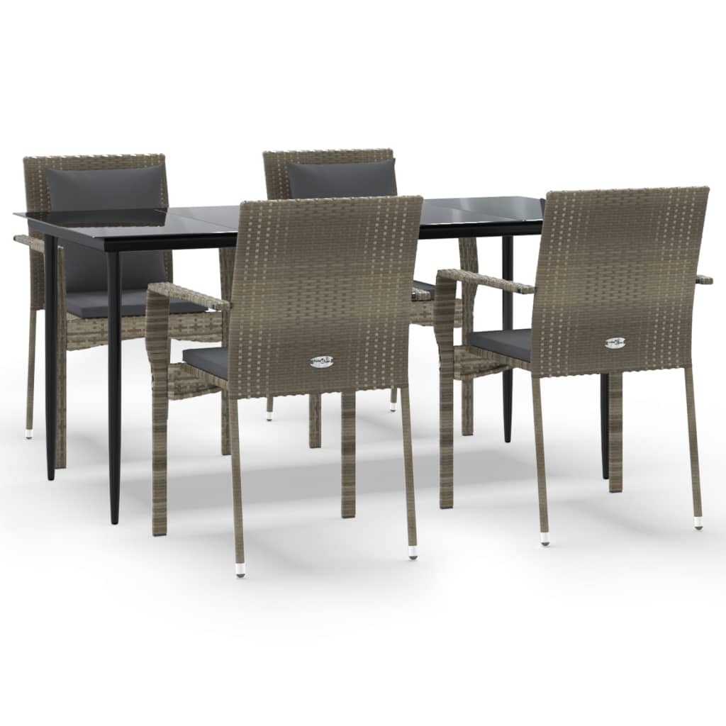 Set comedor jardín 5 pzas y cojines ratán sintético negro gris - Vetonek