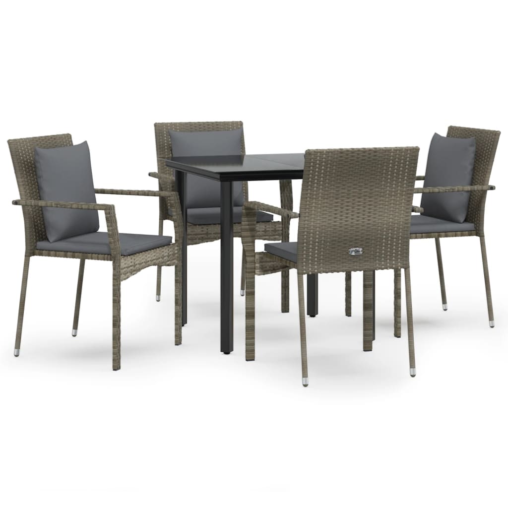 Set comedor jardín 5 pzas y cojines ratán sintético negro gris - Vetonek