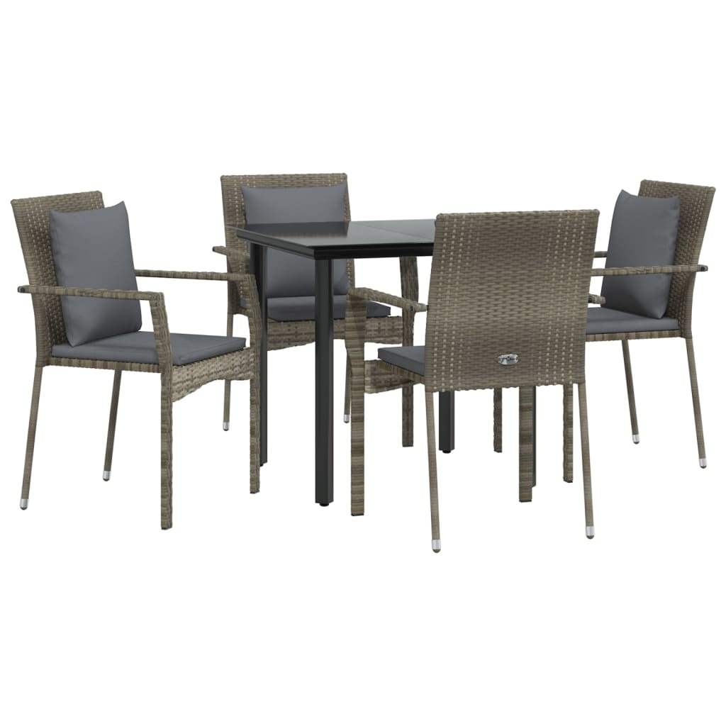 Set comedor jardín 5 pzas y cojines ratán sintético negro gris - Vetonek