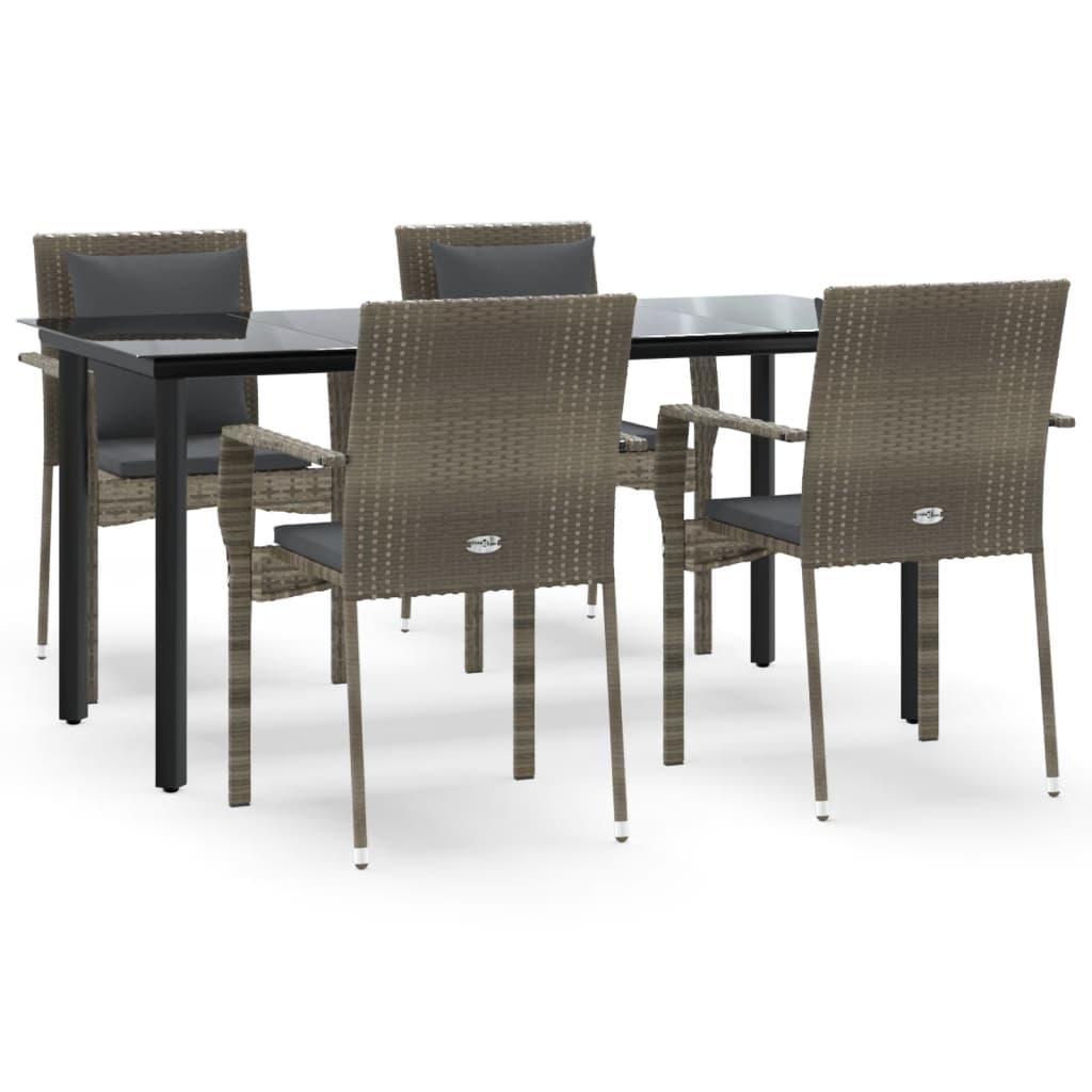 Set comedor jardín 5 pzas y cojines ratán sintético negro gris - Vetonek