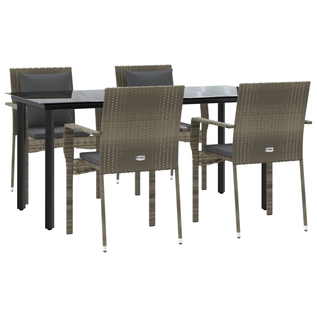 Set comedor jardín 5 pzas y cojines ratán sintético negro gris - Vetonek