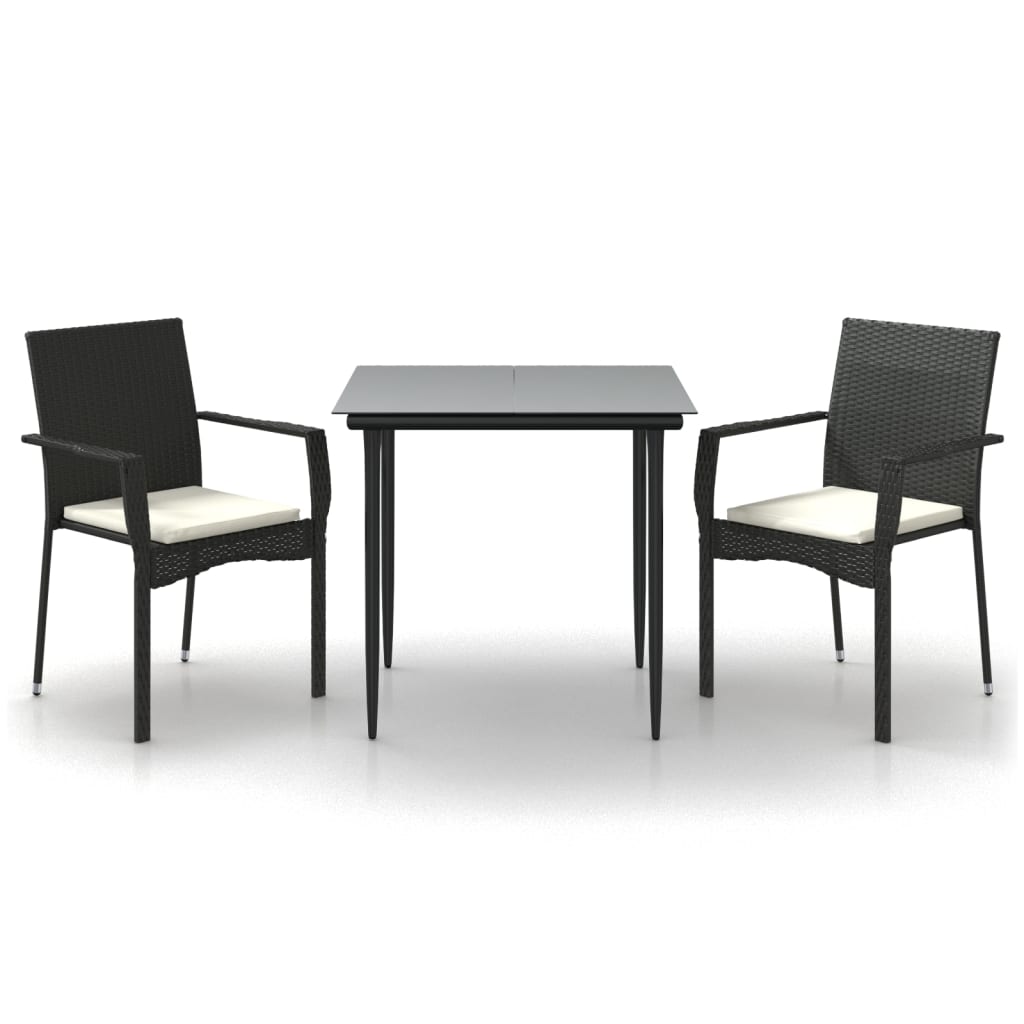 Set comedor de jardín 3 pzas con cojines ratán sintético negro vidaXL