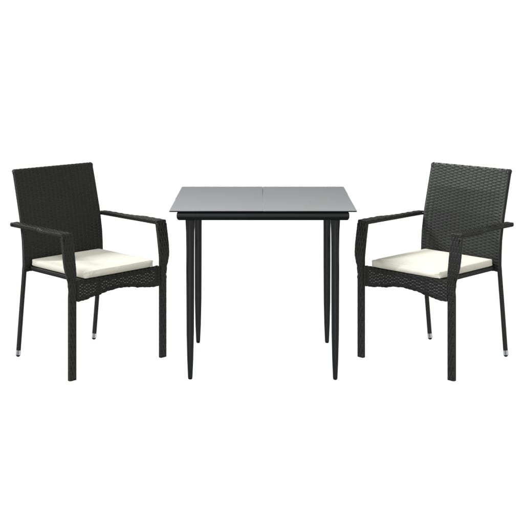 Set comedor de jardín 3 pzas con cojines ratán sintético negro vidaXL