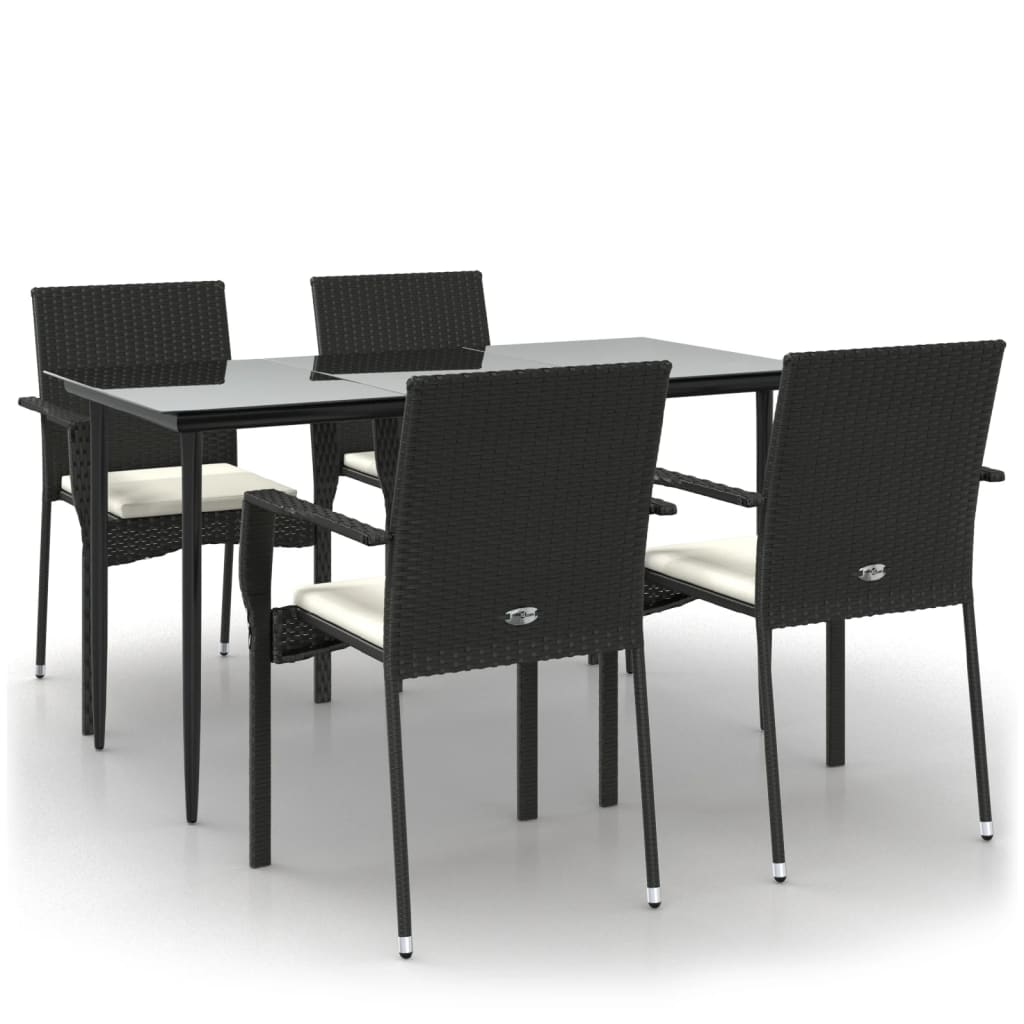 Set de muebles jardín 5 pzas con cojines ratán sintético negro - Vetonek