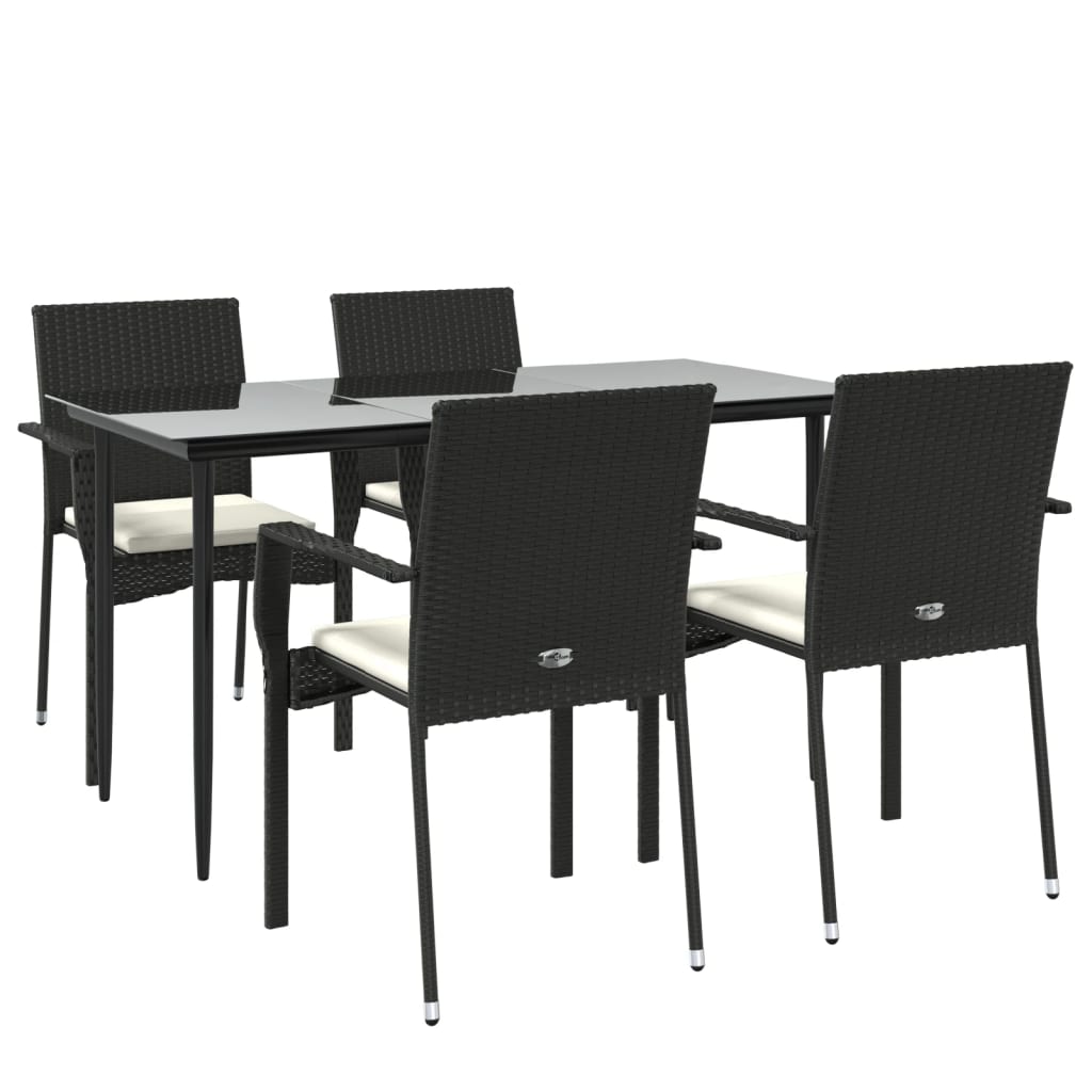 Set de muebles jardín 5 pzas con cojines ratán sintético negro - Vetonek