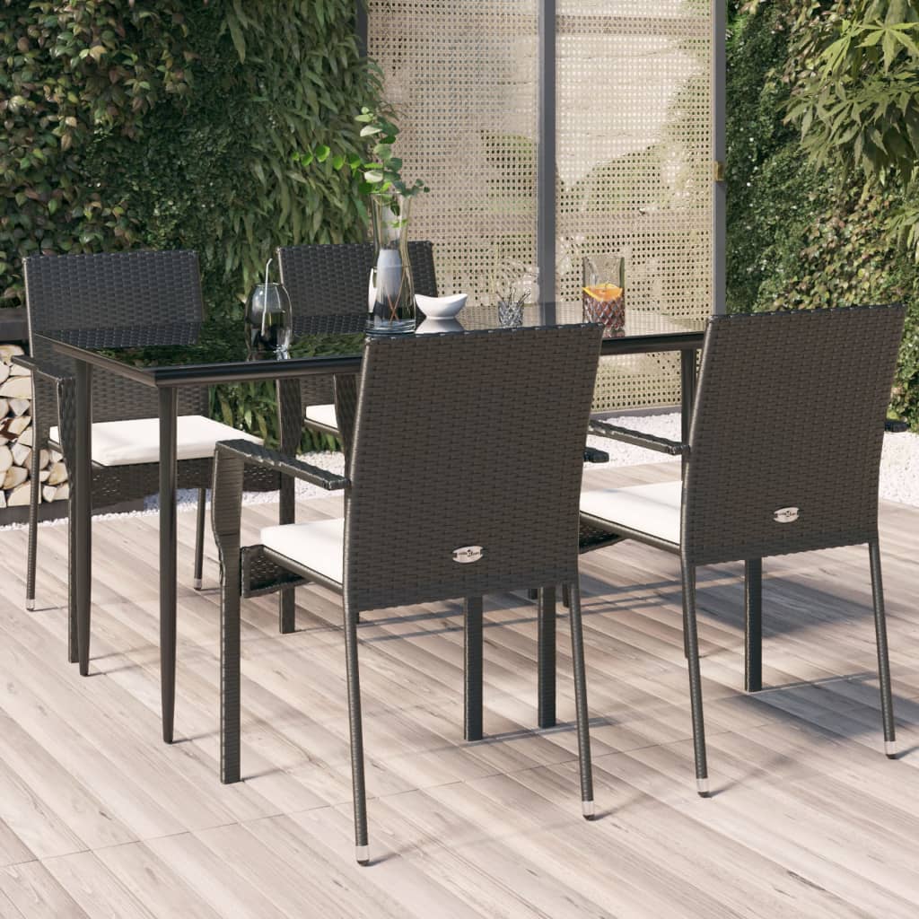 Vetonek Set de muebles jardín 5 pzas con cojines ratán sintético negro