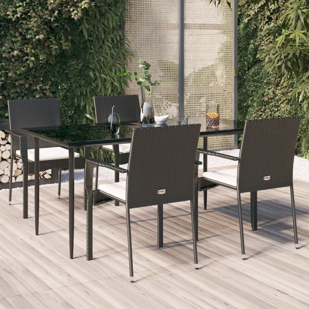 Vetonek Set de muebles jardín 5 pzas con cojines ratán sintético negro