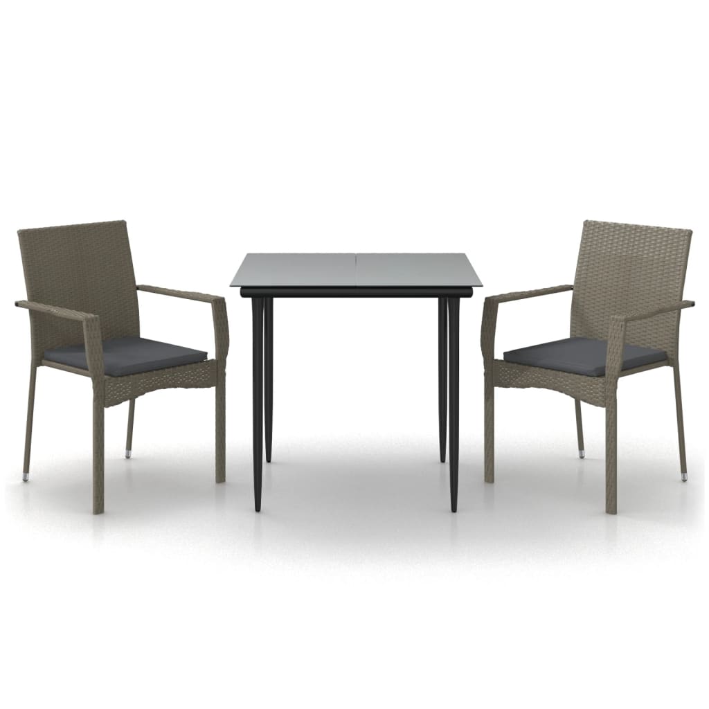 Set comedor jardín 3 pzas y cojines ratán sintético negro gris vidaXL