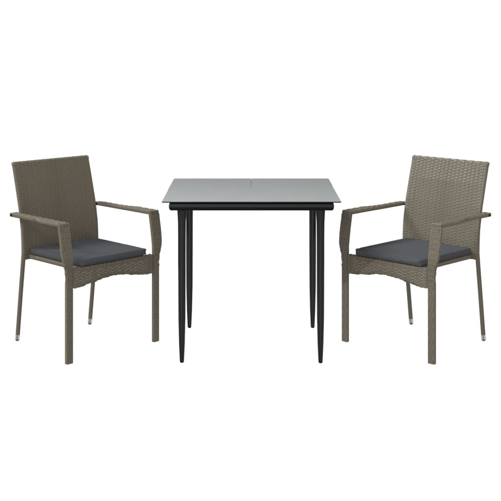 Set comedor jardín 3 pzas y cojines ratán sintético negro gris vidaXL