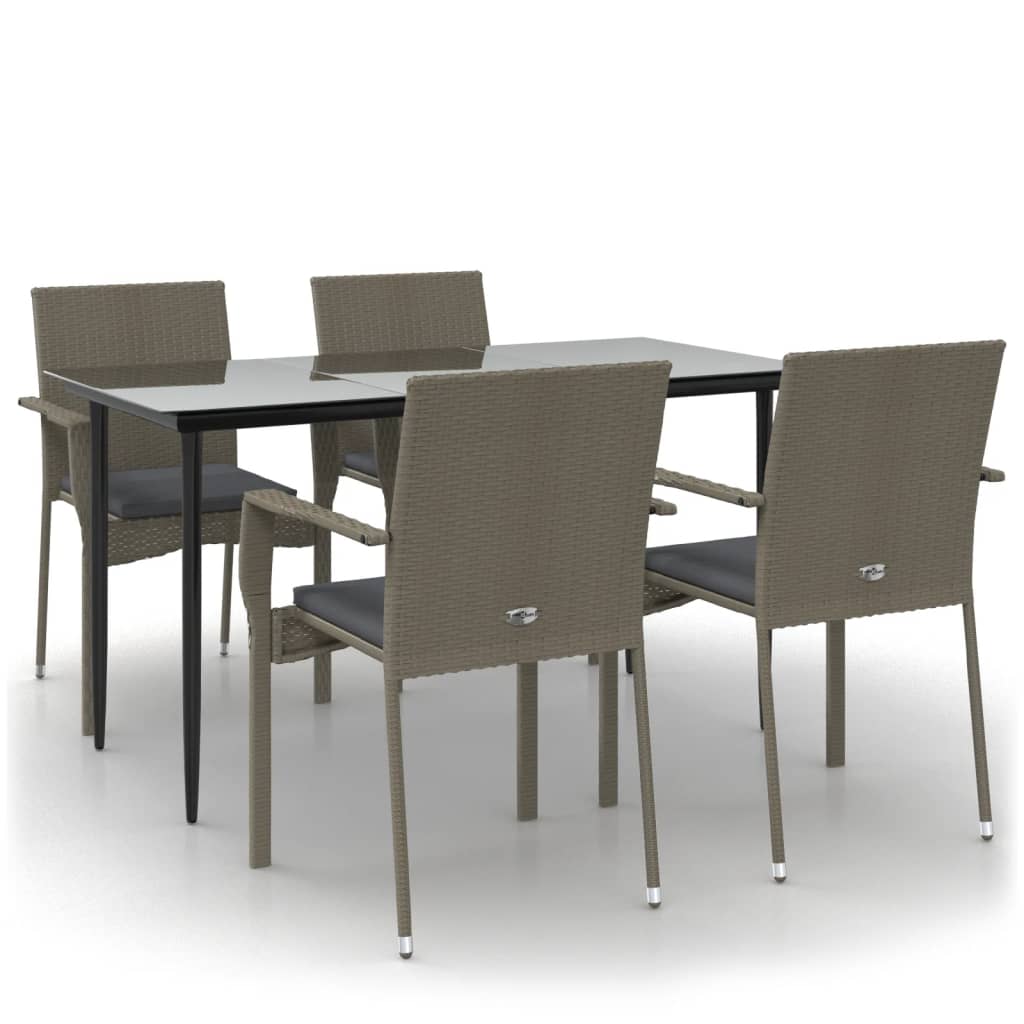 Set comedor jardín 5 pzas y cojines ratán sintético negro gris vidaXL