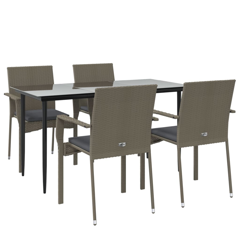 Set comedor jardín 5 pzas y cojines ratán sintético negro gris vidaXL