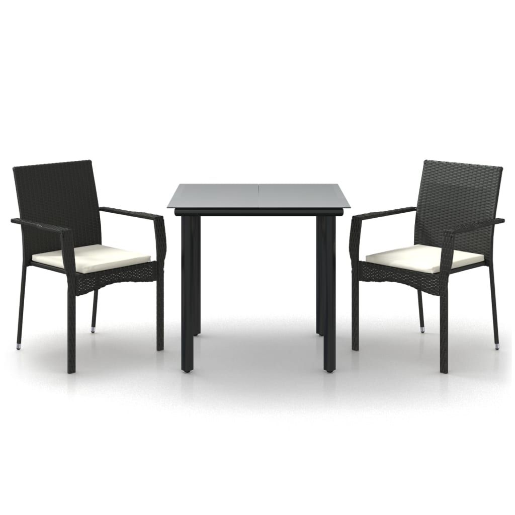 Set comedor de jardín 3 pzas con cojines ratán sintético negro vidaXL