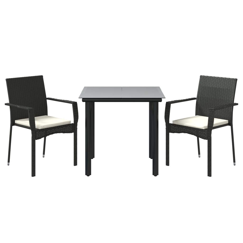 Set comedor de jardín 3 pzas con cojines ratán sintético negro vidaXL