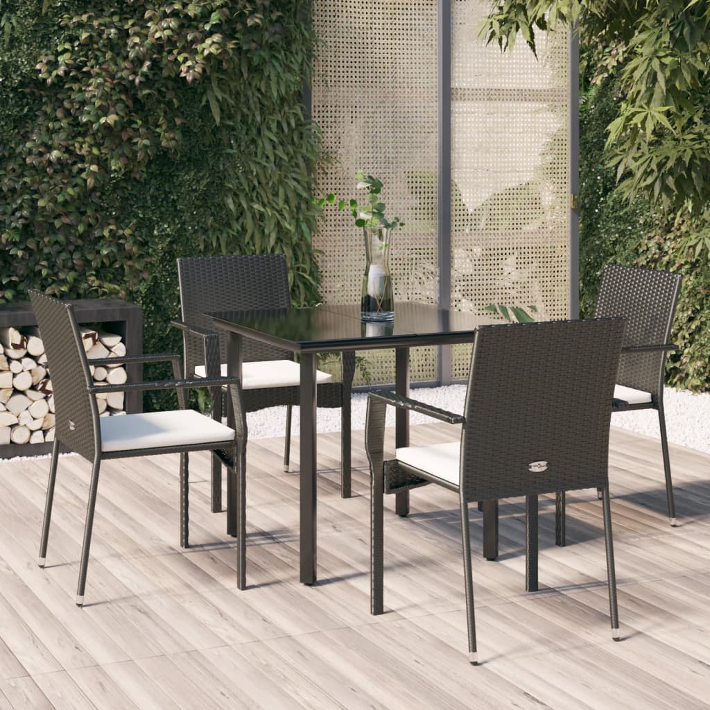 Vetonek Set de muebles jardín 5 pzas con cojines ratán sintético negro