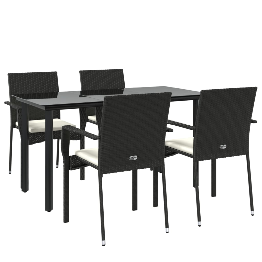 Set de muebles jardín 5 pzas con cojines ratán sintético negro - Vetonek