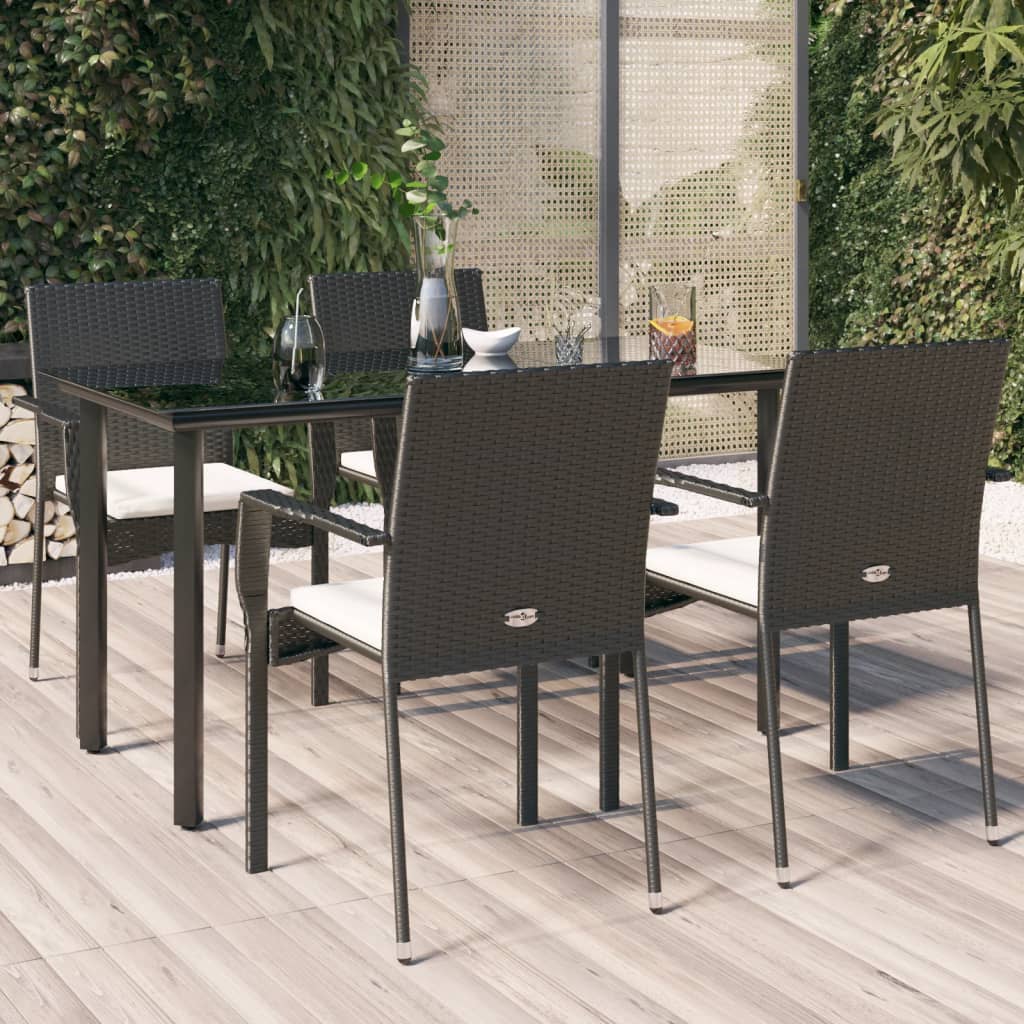 Vetonek Set de muebles jardín 5 pzas con cojines ratán sintético negro