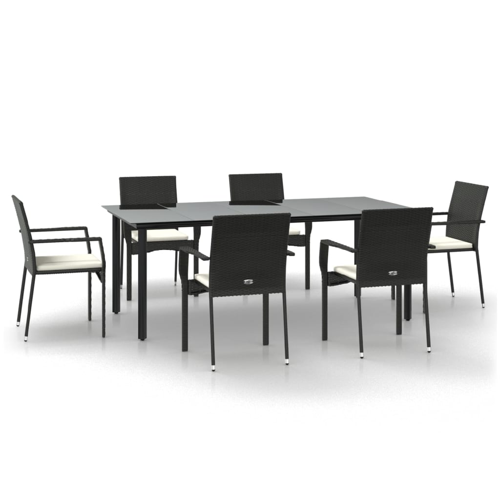 Set de comedor de jardín 7 pzas y cojines ratán sintético negro - Vetonek