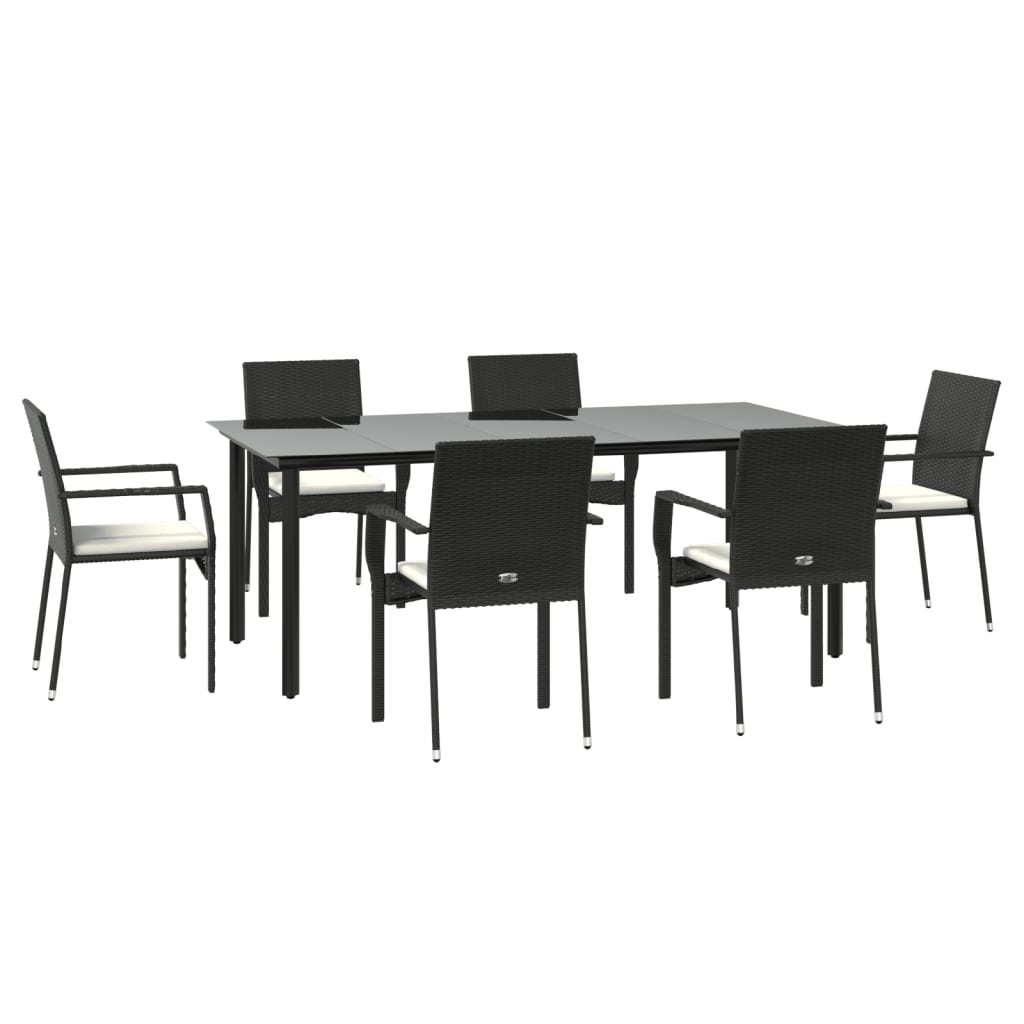 Set de comedor de jardín 7 pzas y cojines ratán sintético negro - Vetonek