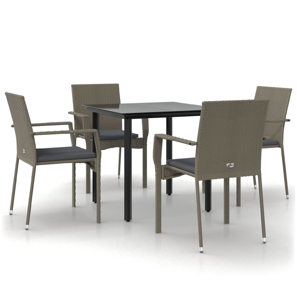 Set comedor jardín 5 pzas y cojines ratán sintético negro gris vidaXL