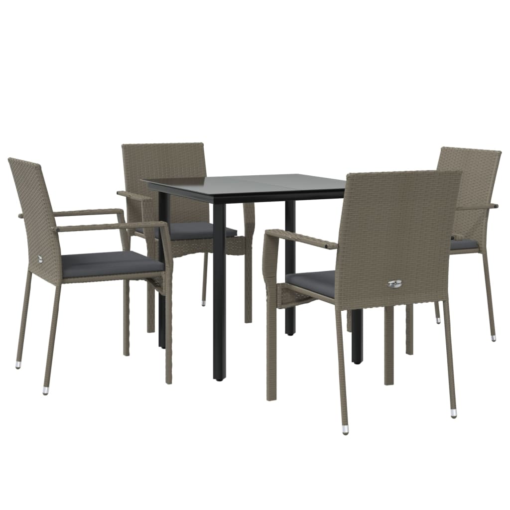 Set comedor jardín 5 pzas y cojines ratán sintético negro gris vidaXL