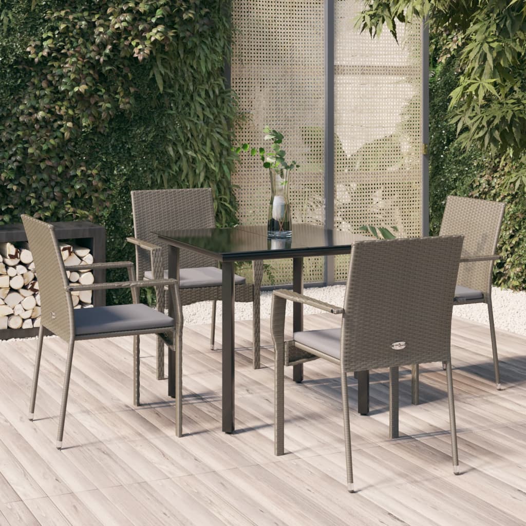 Vetonek Set comedor jardín 5 pzas y cojines ratán sintético negro gris