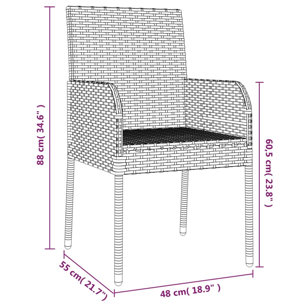 Set comedor jardín 5 pzas y cojines ratán sintético negro gris vidaXL