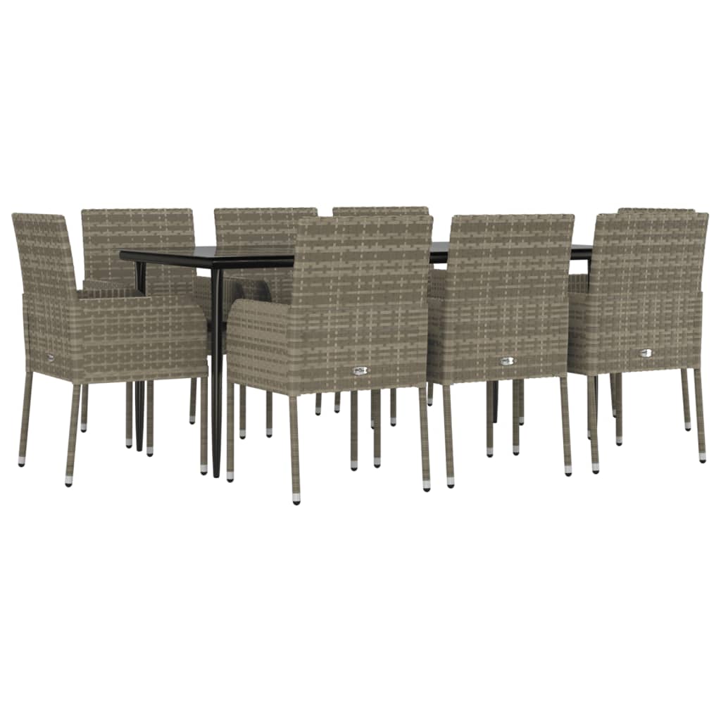 Set comedor jardín 9 pzas y cojines ratán sintético negro gris vidaXL