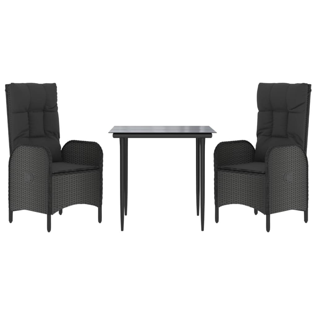 Set comedor de jardín 3 pzas con cojines ratán sintético negro vidaXL