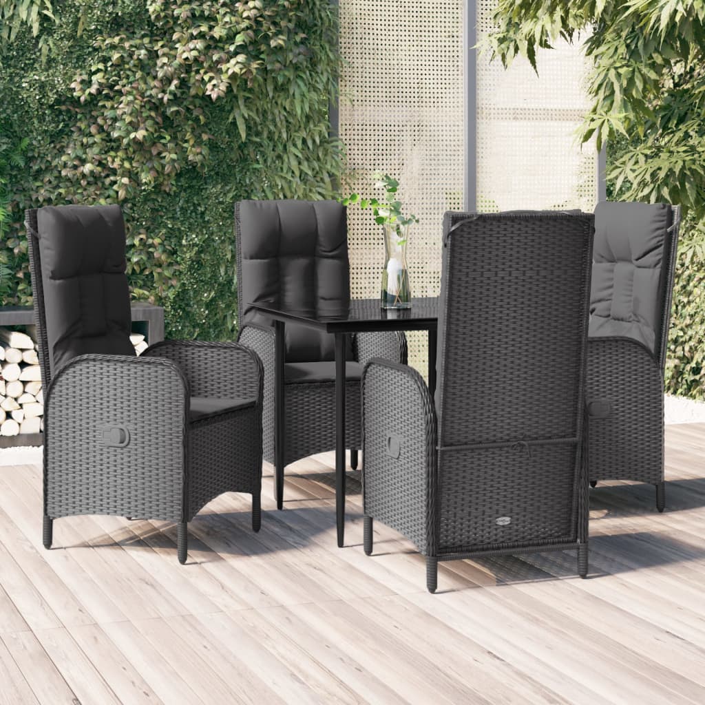 Vetonek Set de muebles jardín 5 pzas con cojines ratán sintético negro