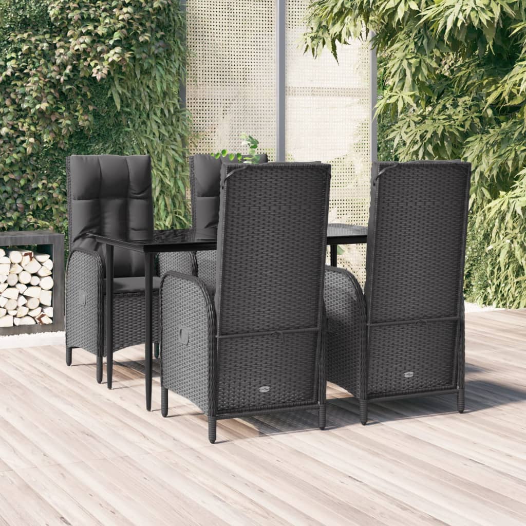 Vetonek Set de muebles jardín 5 pzas con cojines ratán sintético negro