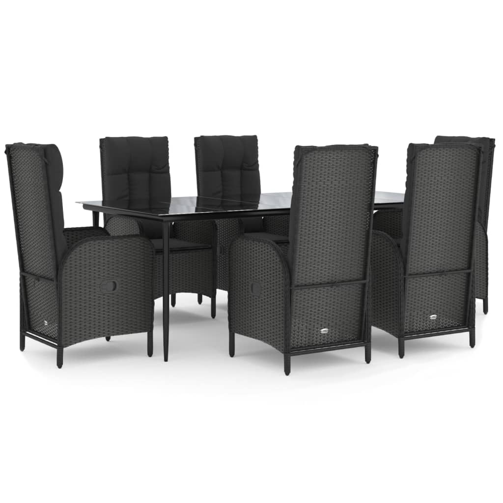 Set de comedor de jardín 7 pzas y cojines ratán sintético negro vidaXL