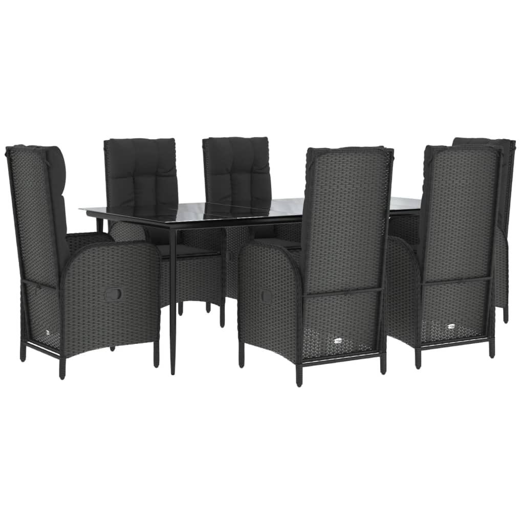 Set de comedor de jardín 7 pzas y cojines ratán sintético negro vidaXL