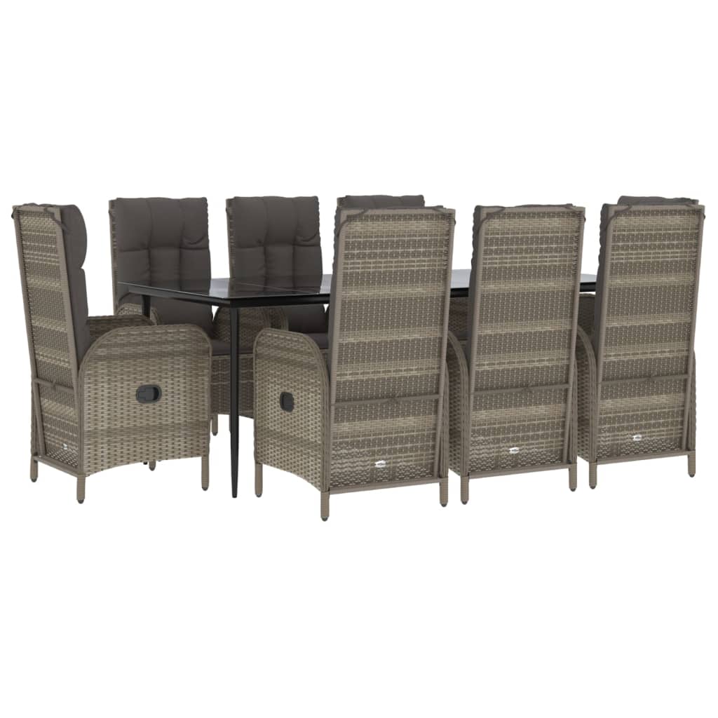 Set comedor jardín 9 pzas y cojines ratán sintético negro gris vidaXL