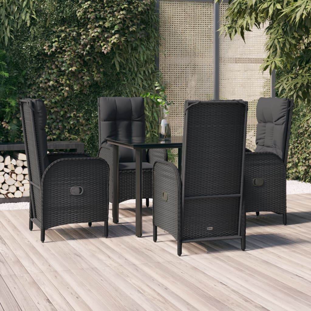 Vetonek Set de muebles jardín 5 pzas con cojines ratán sintético negro