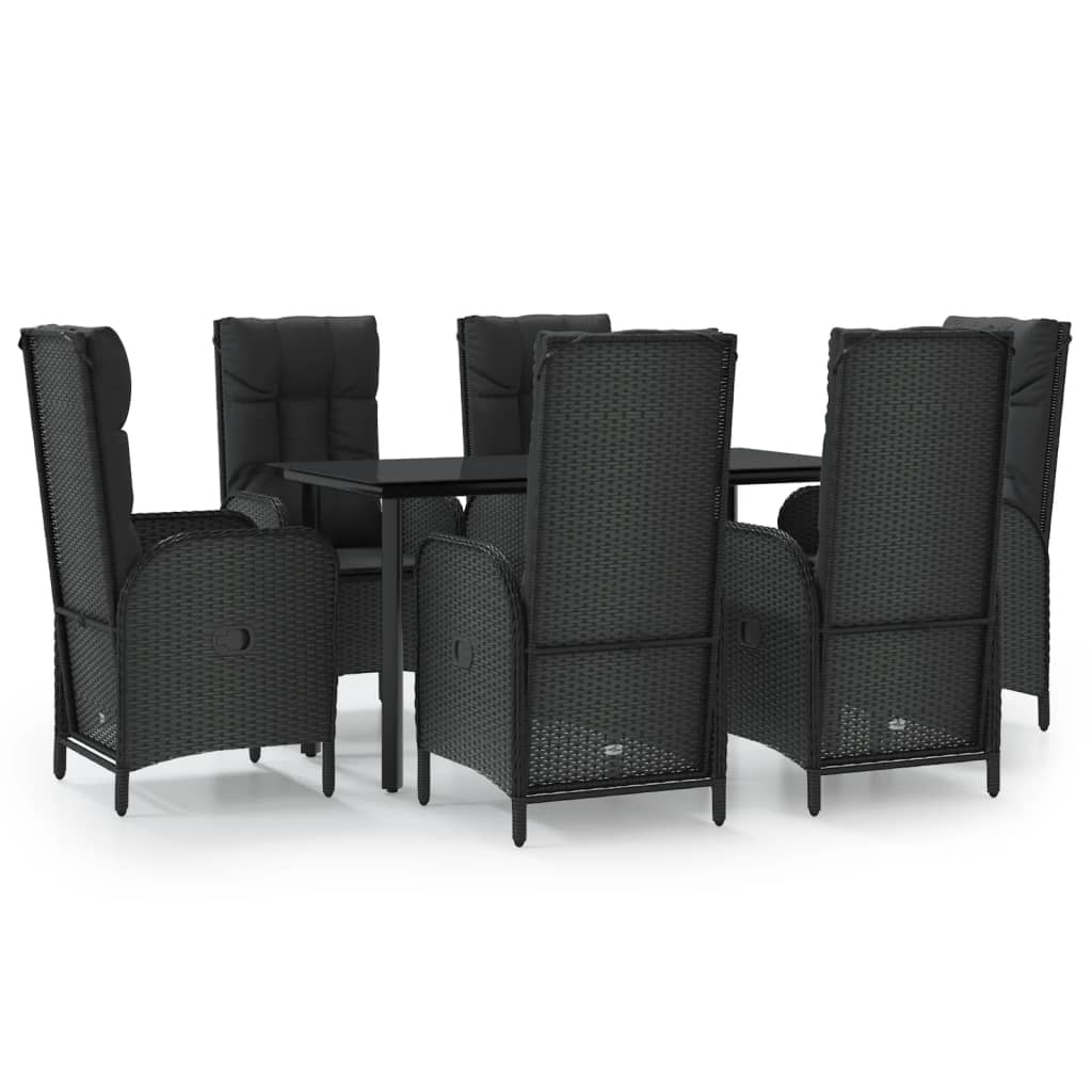 Set de comedor de jardín 7 pzas y cojines ratán sintético negro vidaXL