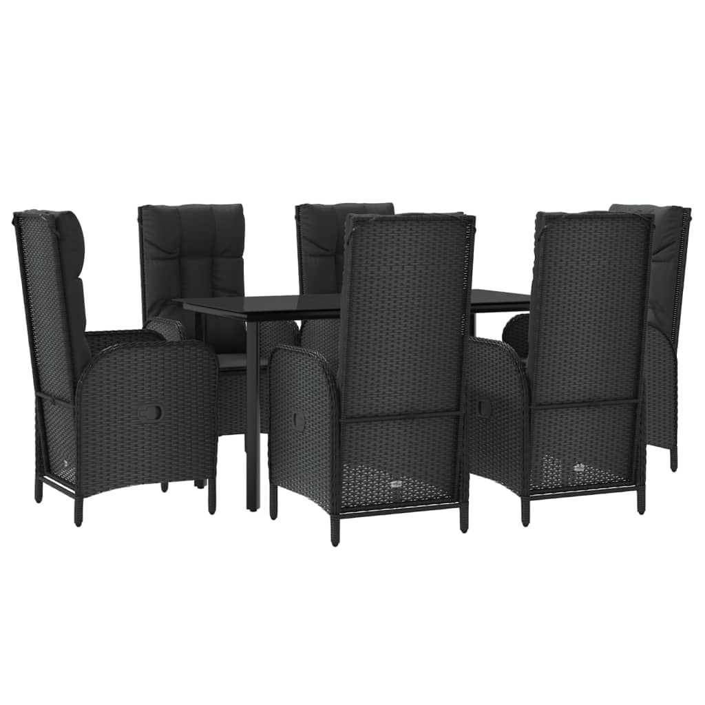 Set de comedor de jardín 7 pzas y cojines ratán sintético negro vidaXL