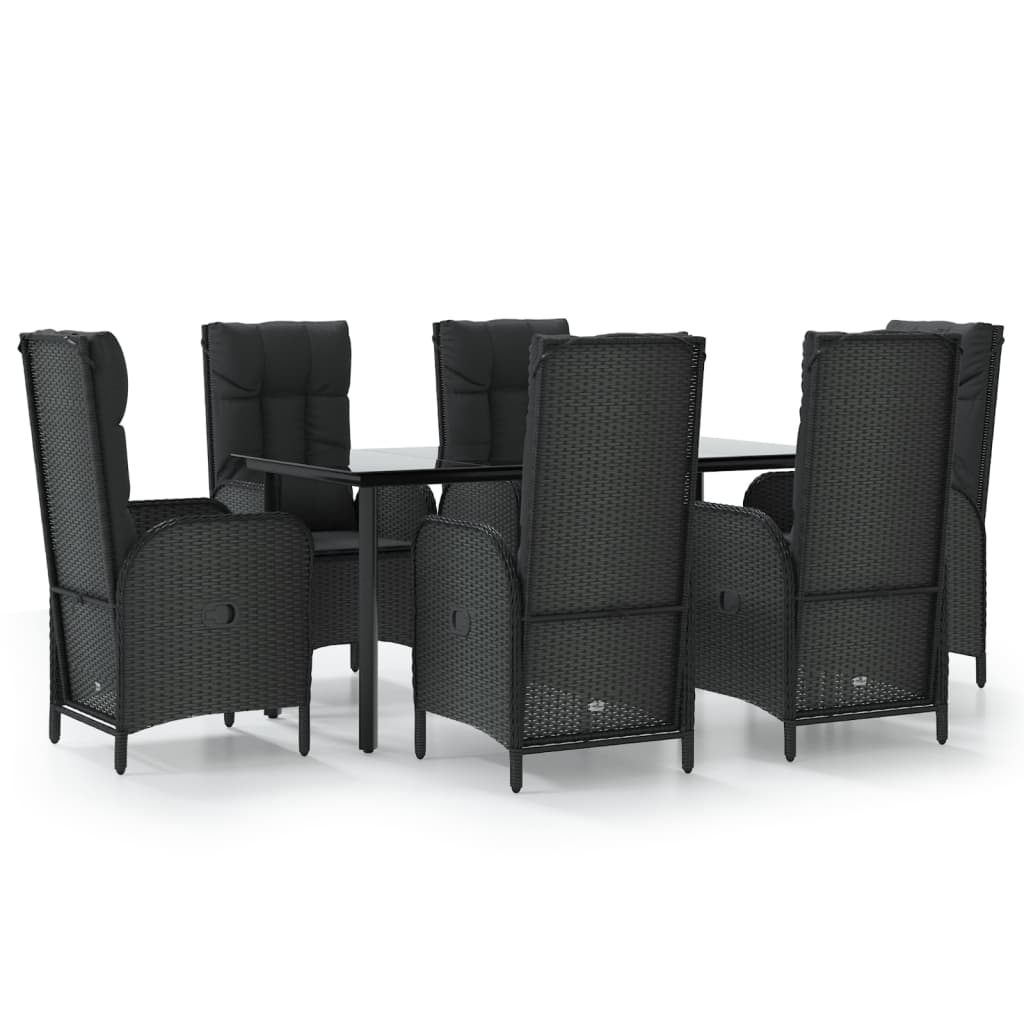 Set de comedor de jardín 7 pzas y cojines ratán sintético negro vidaXL