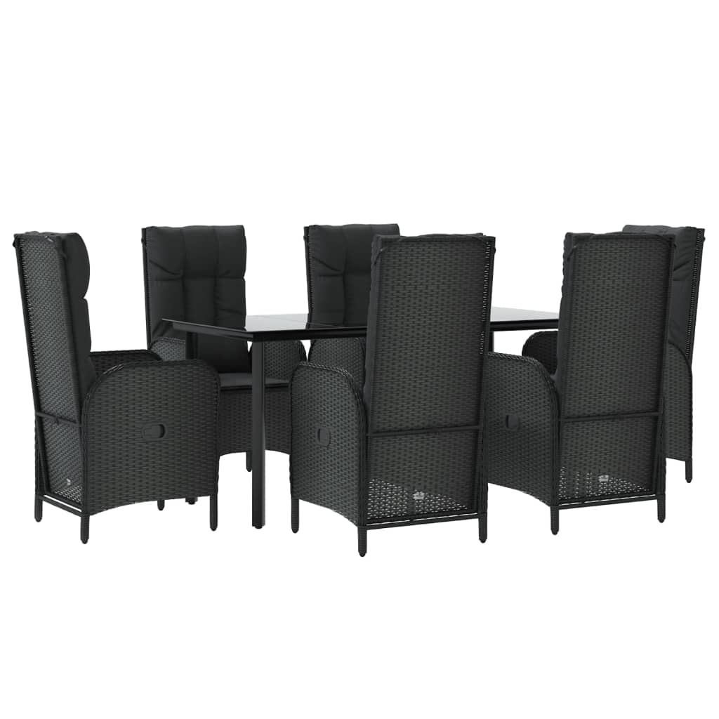 Set de comedor de jardín 7 pzas y cojines ratán sintético negro vidaXL