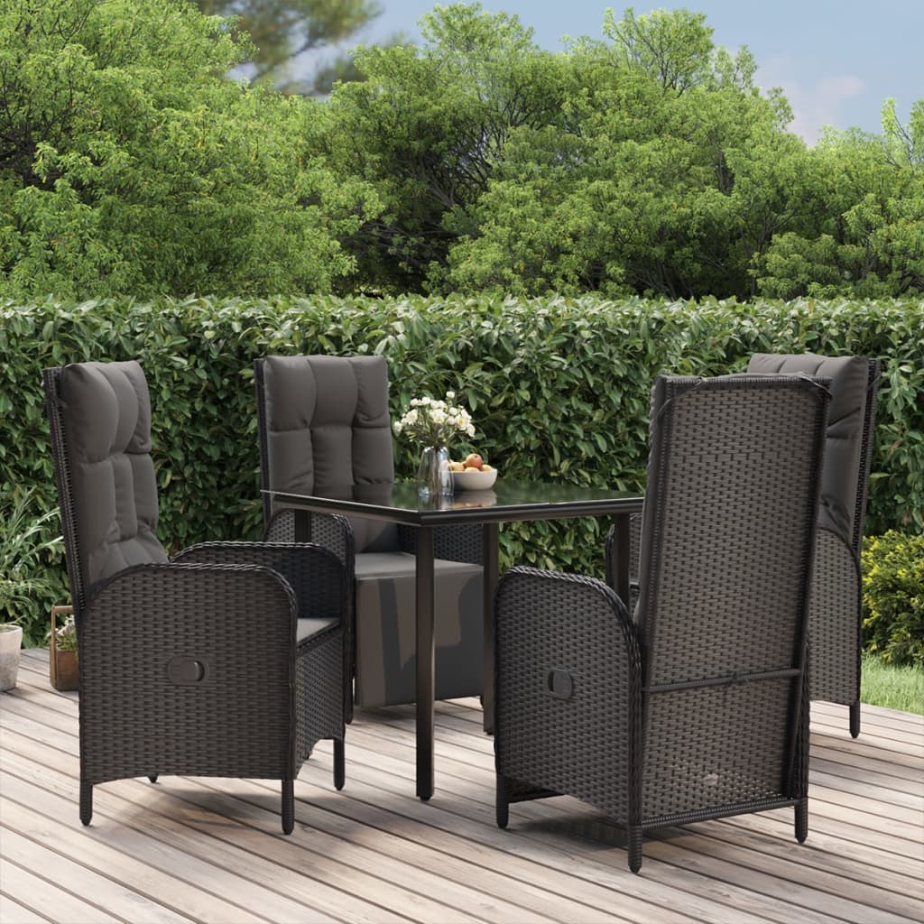 Vetonek Set de muebles jardín 5 pzas con cojines ratán sintético negro