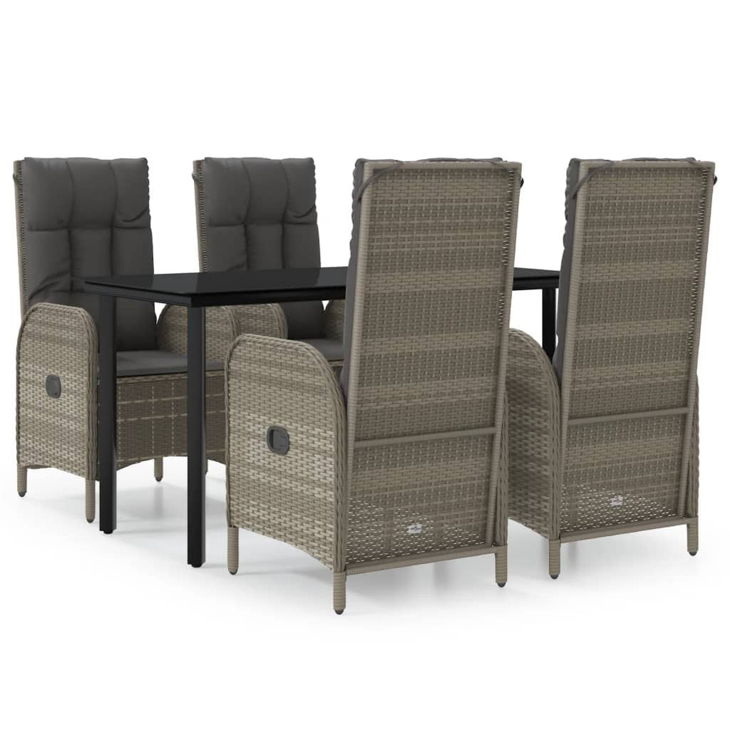 Set comedor jardín 5 pzas y cojines ratán sintético negro gris vidaXL