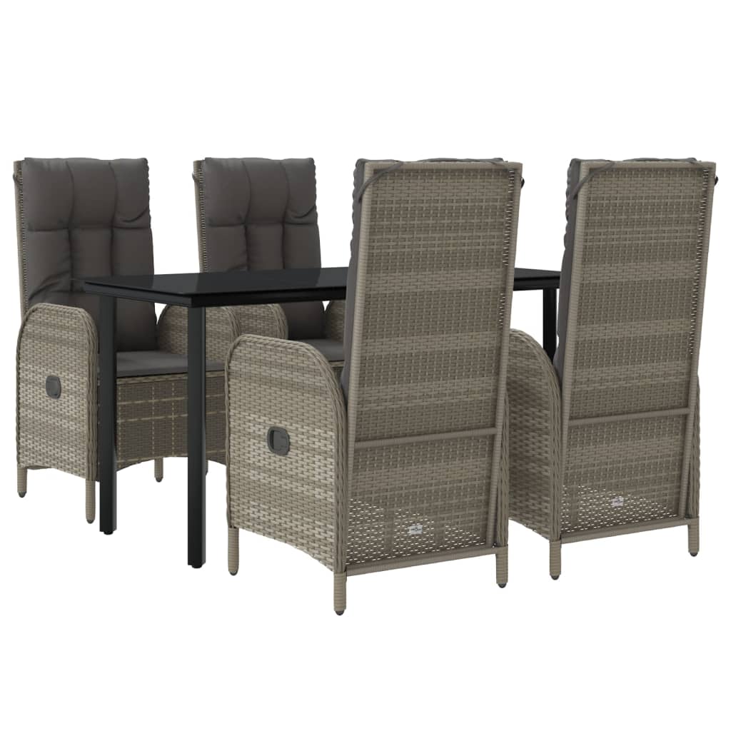 Set comedor jardín 5 pzas y cojines ratán sintético negro gris vidaXL